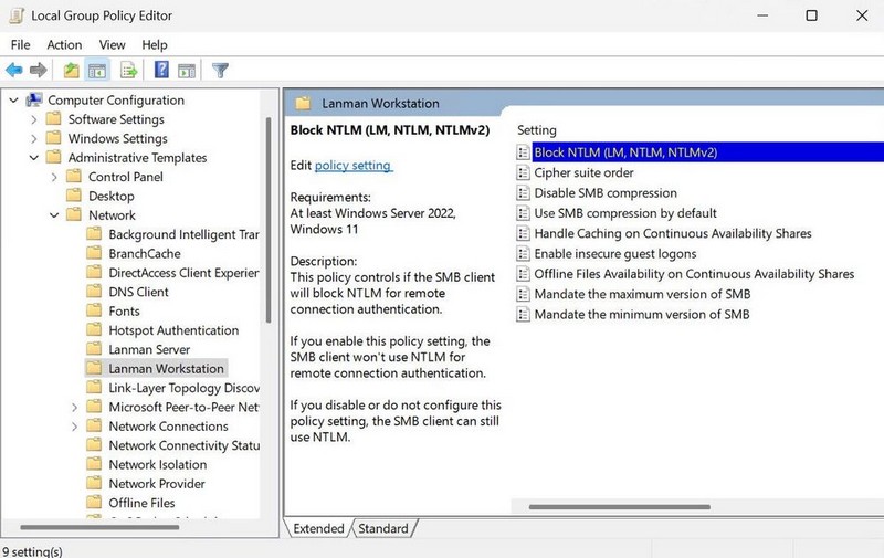 Windows 11 - Block NTLM over SMB