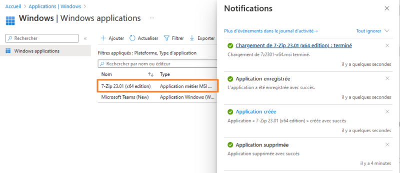 Logiciel 7-Zip prêt à être déployé avec Intune