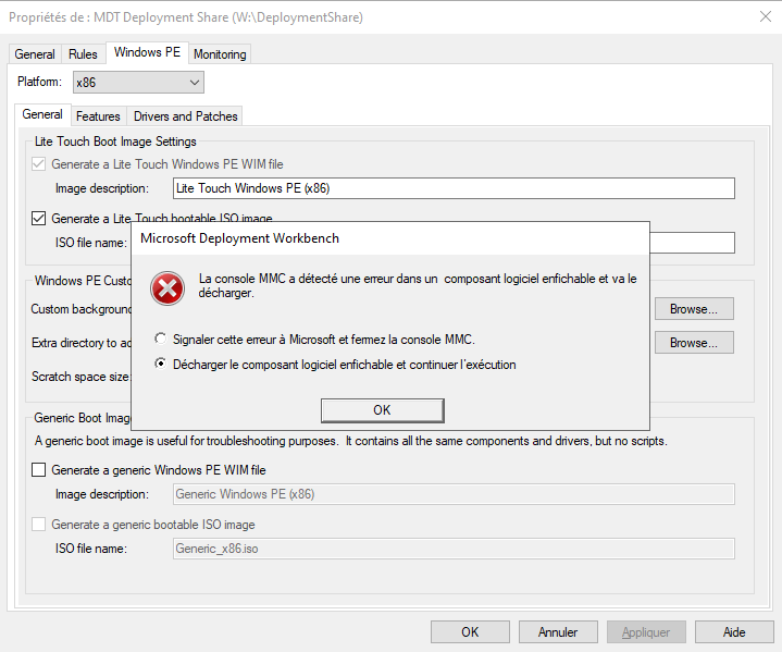 MDT - Erreur console MMC - Onglet Windows PE