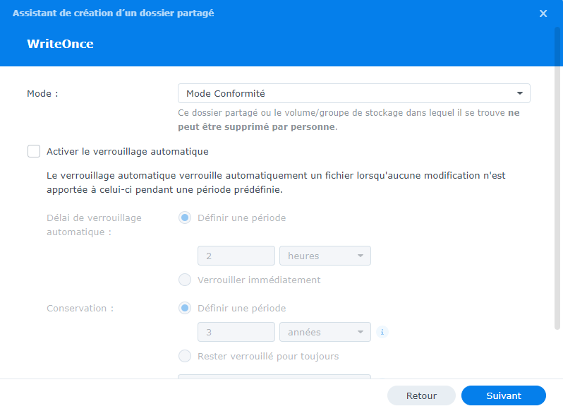 DSM - WriteOnce - Mode conformité