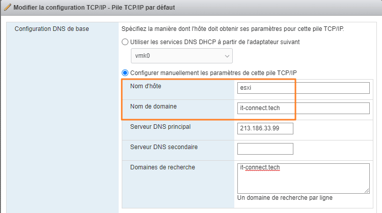 VMware ESXi - Changer le nom d'hôte