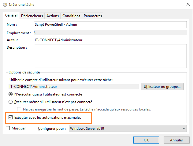 PowerShell - Tâche planifiée admin