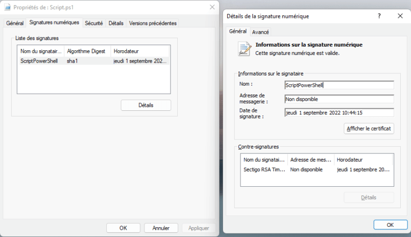 Script PowerShell - Signature numérique
