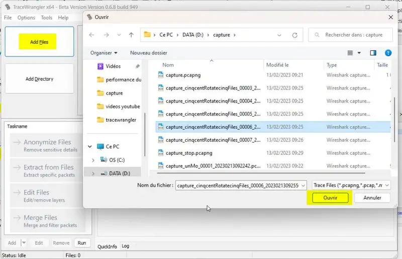 TraceWrangler - Ajouter un PCAP