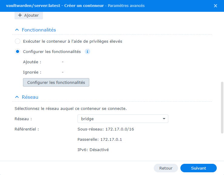 Synology - Container Manager - Vaultwarden - Réseau