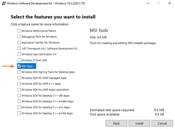Installer Windows SDK - Etape 2