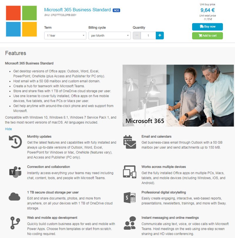 ArrowSphere - Microsoft 365 Business Stanard - Détails