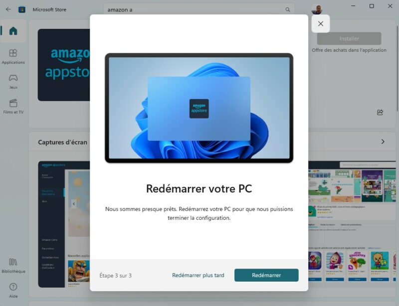 Windows 11 - Fin de l'installation Amazon Appstore