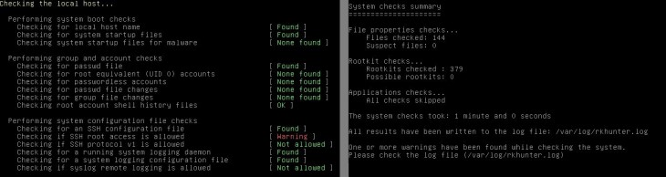 Sortie d'une analyse RKhunter rkhunter-linux-securisation-06