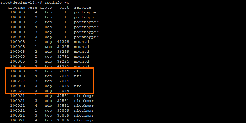 Aperçu de NFS avec rpcinfo