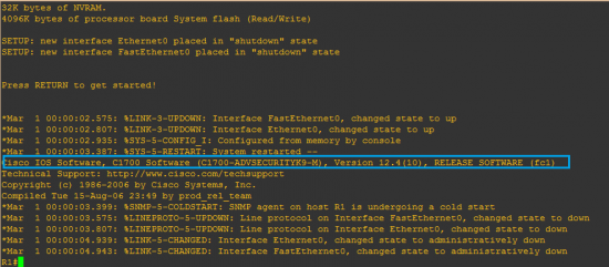 Vue terminal du routeur démarré gns3 utilisation routeur cisco