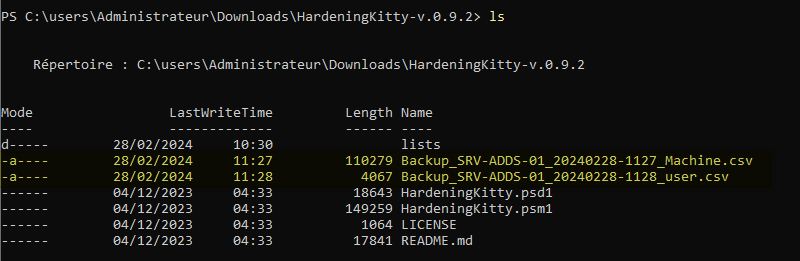 HardeningKitty - Fichiers CSV de backup