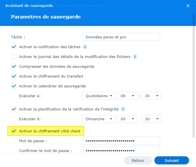 Synology - Hyper Backup - Chiffrement côté client