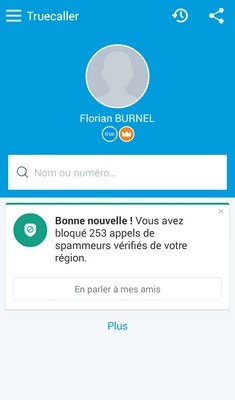 TrueCaller : Page d'accueil de l'application