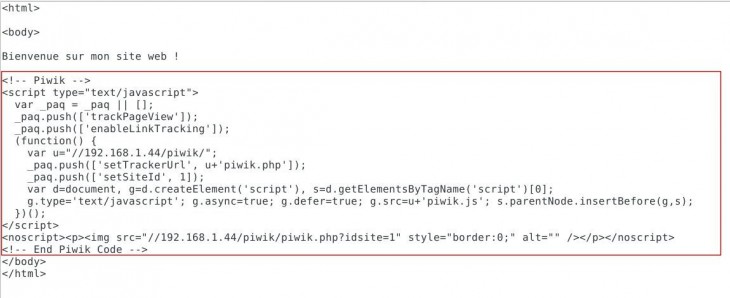 Insertion du code Javascript Piwik dans le code source d'une page HTML installation-piwik-12
