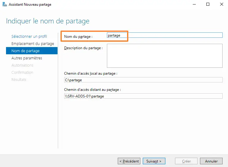 Windows Server 2022 - Créer un partage SMB - Etape 4