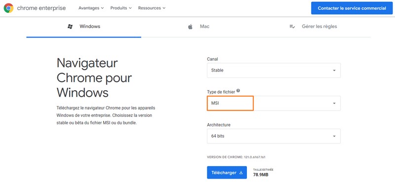 Télécharger MSI de Google Chrome