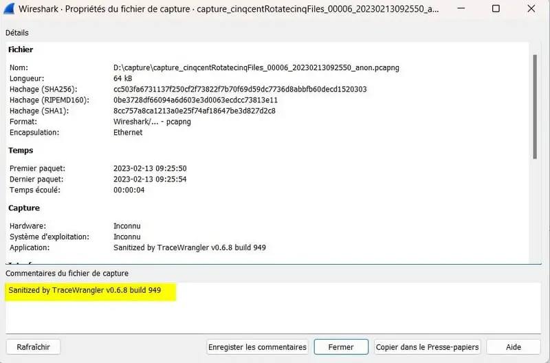 Fichier de capture Wireshark - Anonymisation