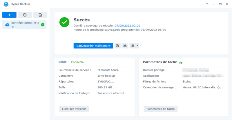 Hyper Backup - Tableau de bord