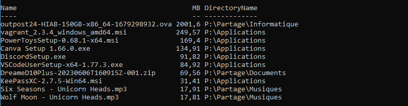 PowerShell - Top 10 des fichiers volumineux - Avec nom dossier