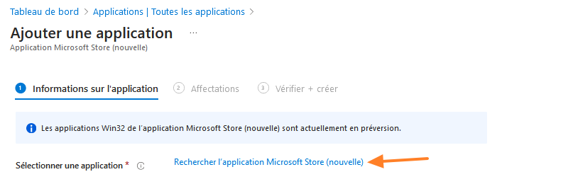 Intune - Sélectionner application du Microsoft Store