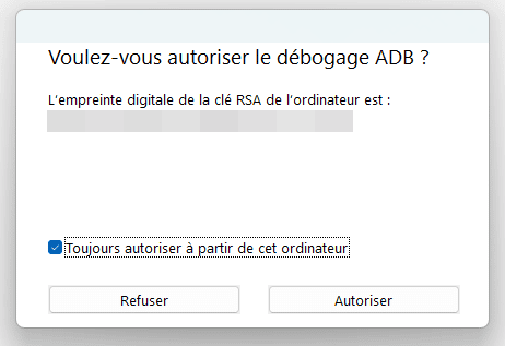 WSATools - Autoriser le débogage ADB