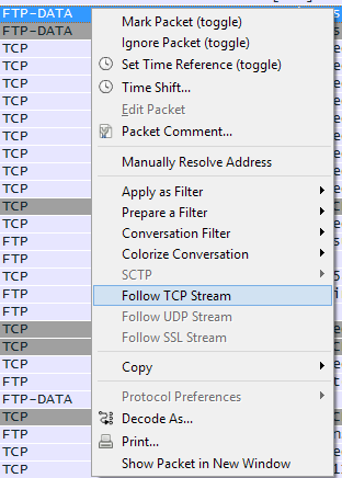 Accès au follow TCP Stream depuis un paquet reconstruire fichier pcap wireshark