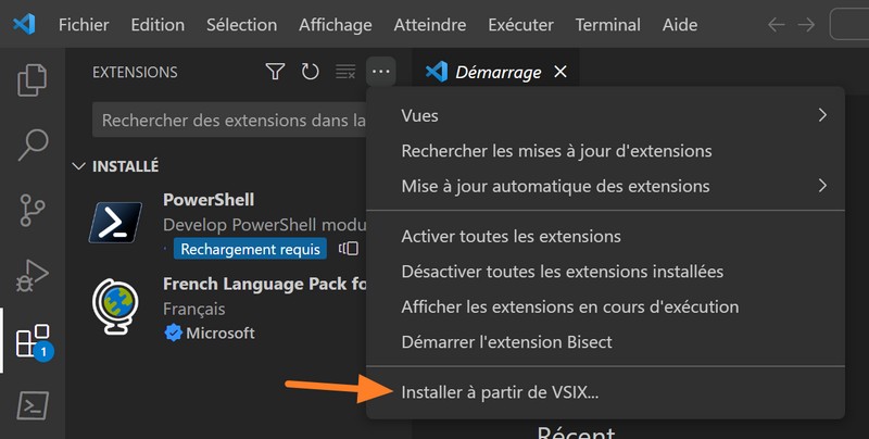 Visual Studio Code - Installer une extension à partir du fichier VSIX