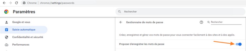 Google Chrome - Désactiver Password manager