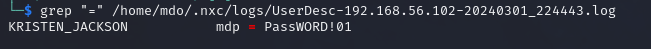 Récupération d'un mot de passe dans le fichier de log créé par "netexec".