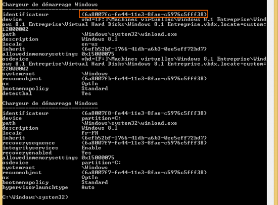 Repérer l'identificateur dans bcdedit vhdxboot3