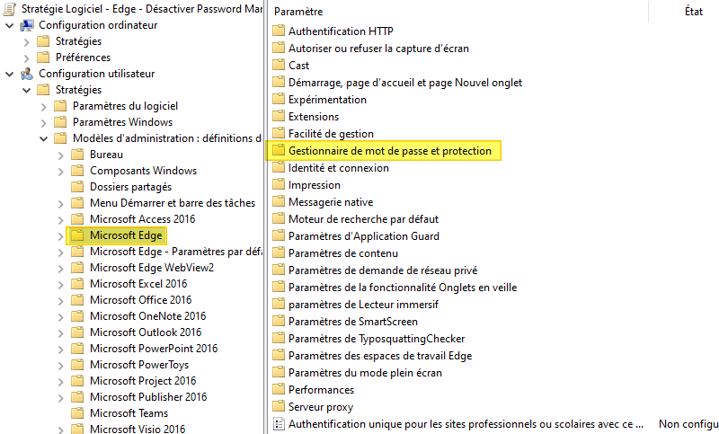 GPO Microsoft Edge - Paramètres mots de passe