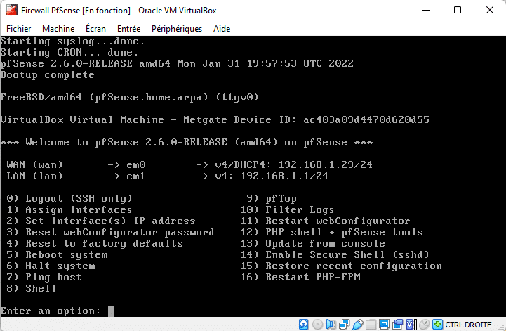 VM pfsense sur VirtualBox pour créer un Lab