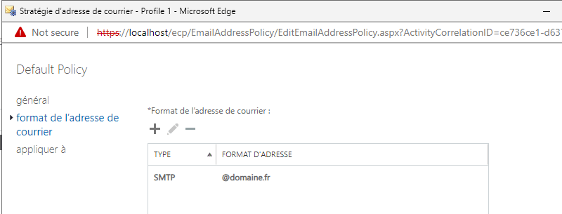Exchange 2019 - Modifier stratégie adresse de courrier
