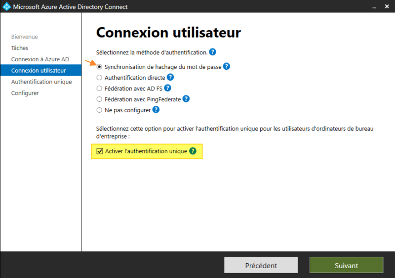 Activer le SSO dans Azure AD Connect