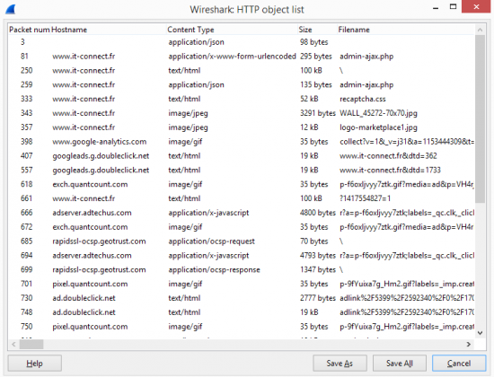 Objet HTTP capturés reconstruire fichier pcap wireshark