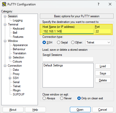 Connexion PuTTY vers NAS Synology