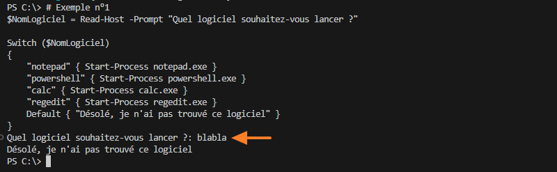 PowerShell - Switch - Exemple Default