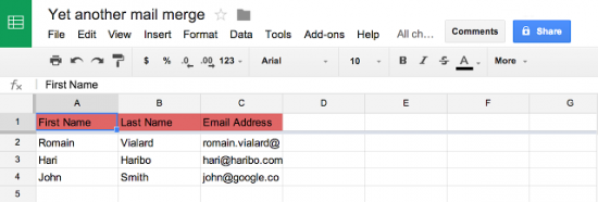 Plug-in Yet Another Mail Merge pour GMail avec Google Sheets