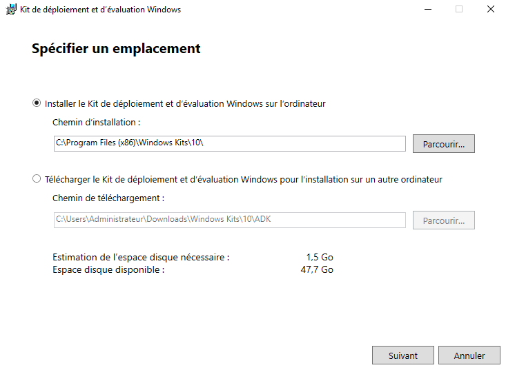 Windows Server 2022 - Installer le kit ADK pour MDT - Etape 1