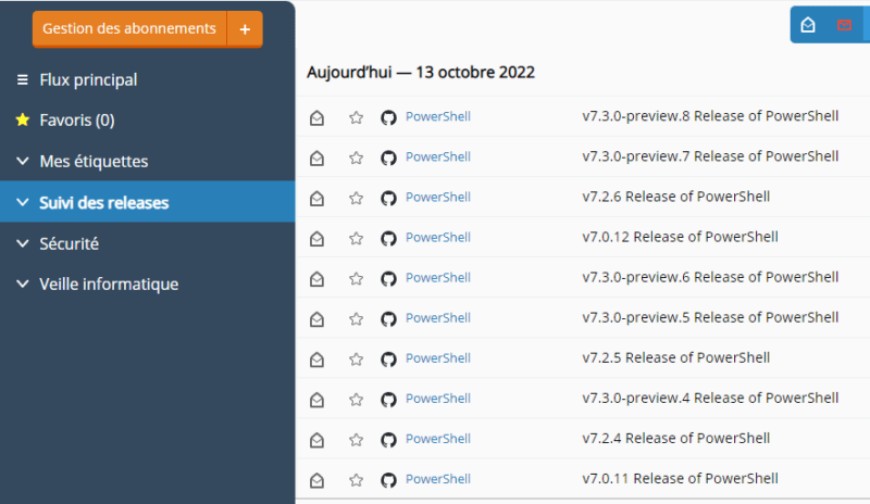 Flux RSS des releases PowerShell