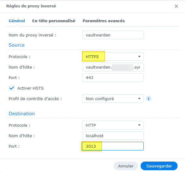 Synology - Vaultwarden - Reverse proxy HTTPS