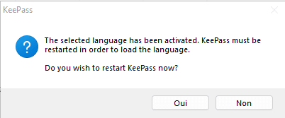 KeePass - Confirmer le changement de langue