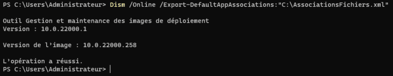 Export XML avec DISM pour les associations de fichiers par défaut