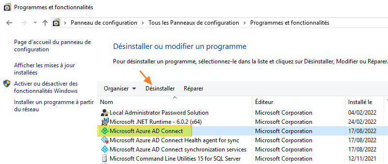 Désinstaller Azure AD Connect