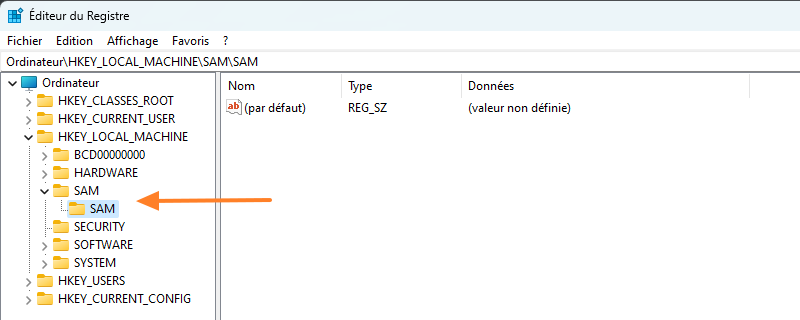 Base SAM Windows dans le Registre