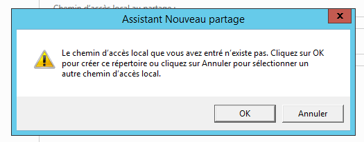 Confirmer que l'on souhaite créer le dossier du partage
