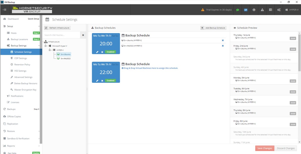 Hornetsecurity VM Backup - Planification