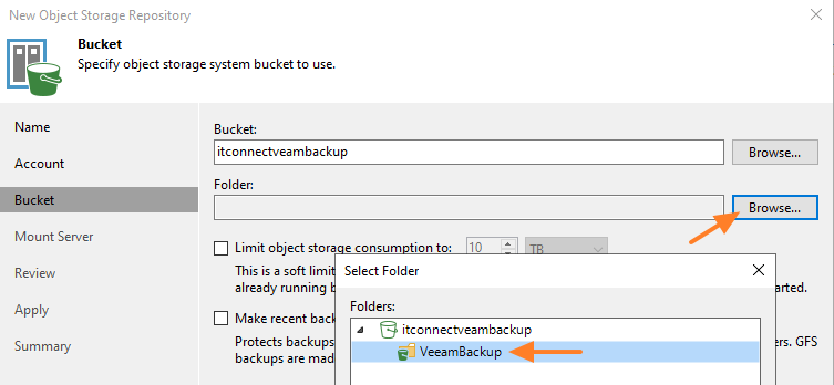 Veeam Backup - Sélectionner un dossier dans bucket S3