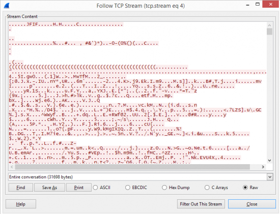 Vue Follow TCP Stream sur Wireshark reconstruire fichier pcap wireshark